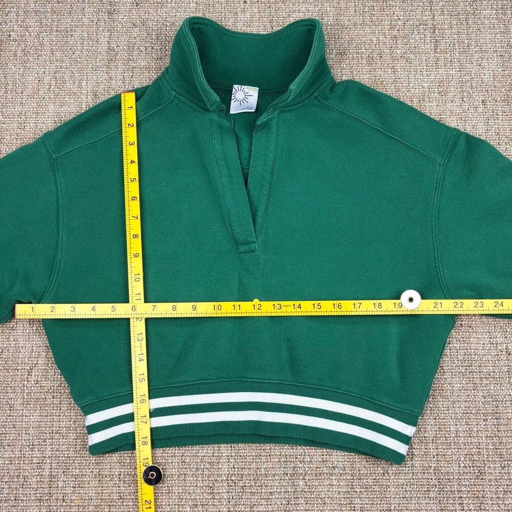 ๐ Offline by Aerie Cropped Quarter-Zip Sweatshirt | Size XS | Green/White - Picture 7 of 7